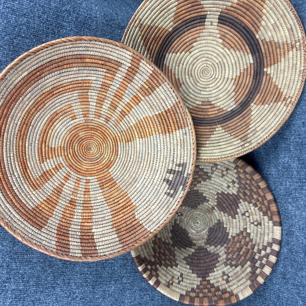 Handmade Woven Mexican Bowls Set of 3 Earth Tones Southwest Wall Decor Baskets